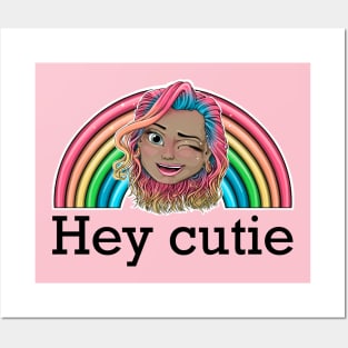 hey cutie Reva Prisma winking face emoji (black text) Posters and Art